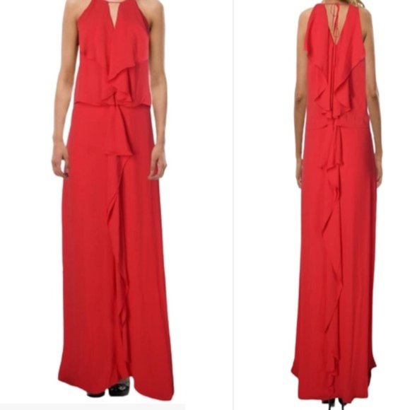 BCBGMAXAZRIA JANISA HALTER NECK RUFFLE DRESS - Picture 16 of 16